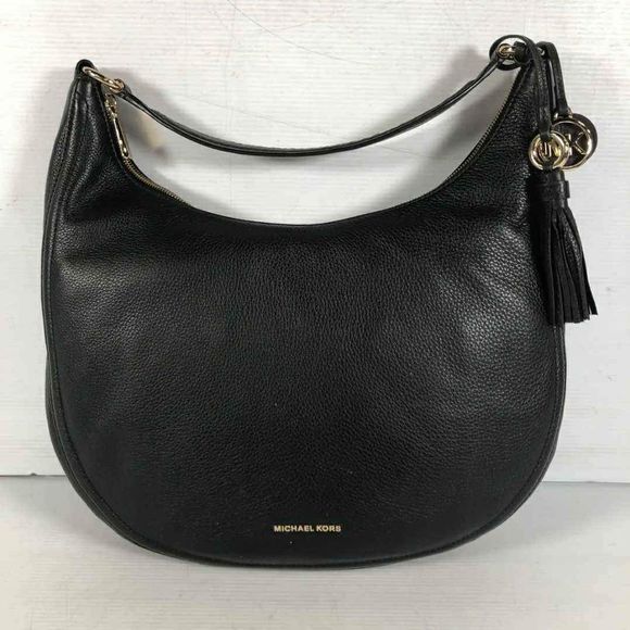 Michael Kors MK Designer Black Leather Lydia Tassel Bucket Hobo Bag Purse - Picture 1 of 9